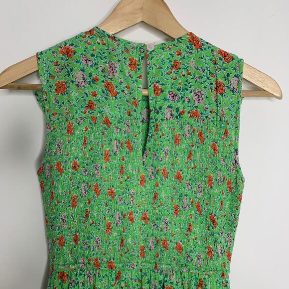 Banjanan Iris Floral Maxi Ruffle Tier Sleeveless Sheath Cotton Green Dress XS - Picture 11 of 16